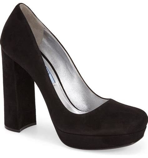 prada high heels black|Prada chunky heel pumps.